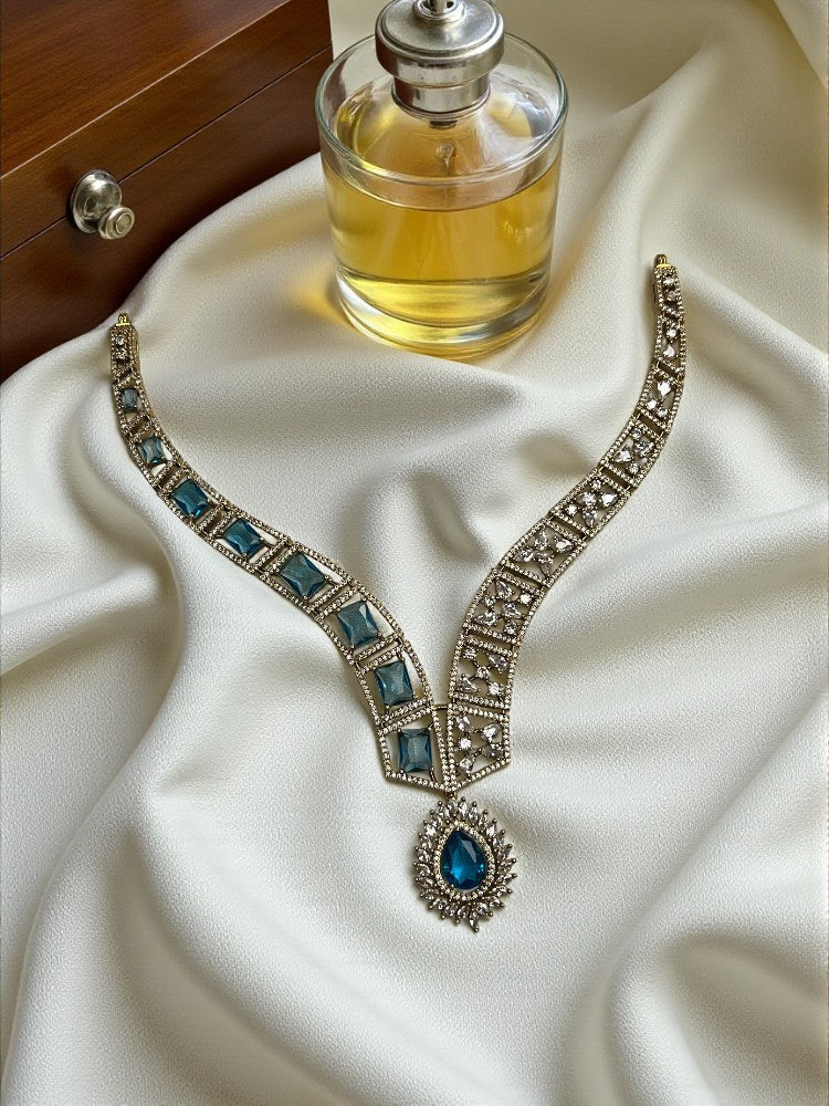 Turquoise Gold Amara American Diamond Necklace Set