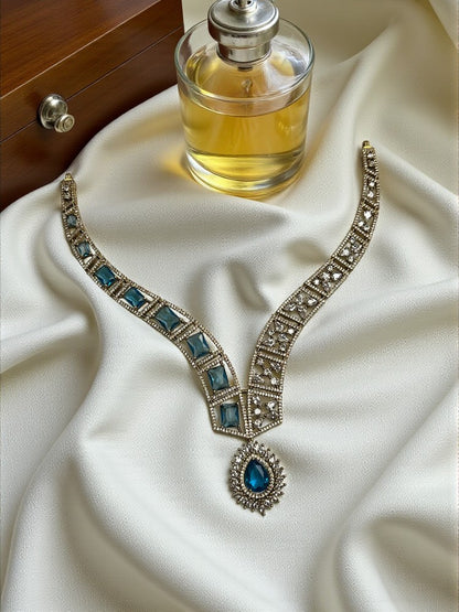 Turquoise Gold Amara American Diamond Necklace Set