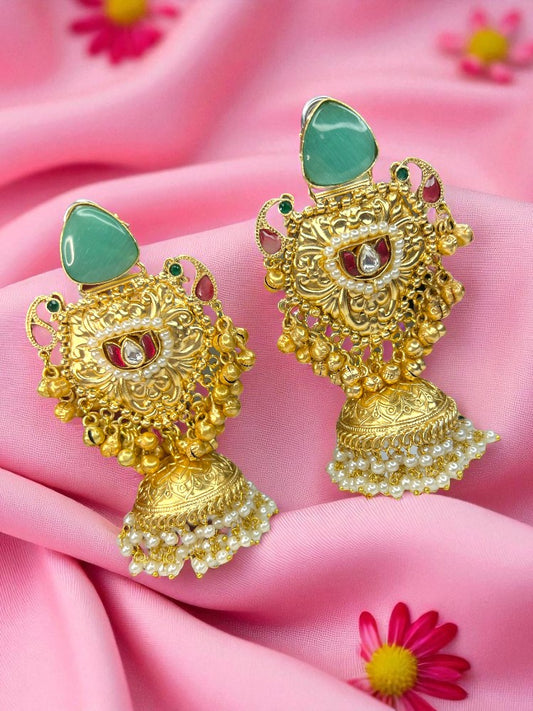 Mint Green Vannya Brass Jhumki Earrings