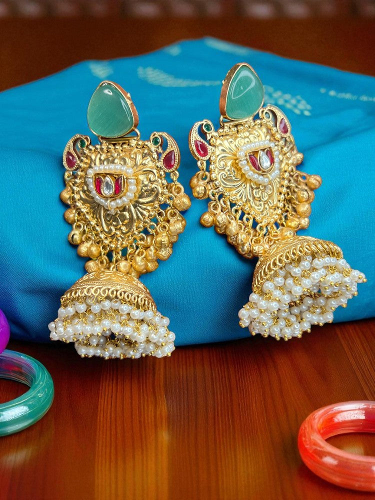 Mint Green Vannya Brass Jhumki Earrings