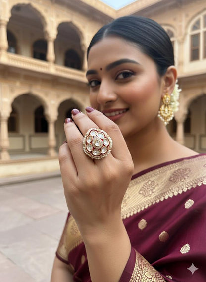 Red Pearl Nayani adjustable Ring