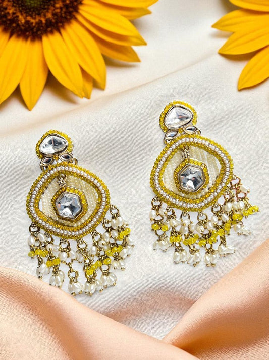 Yellow Mihika Chandbali Earrings