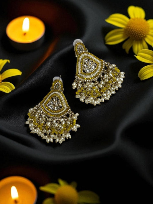 Yellow Nishika Chandbali Earrings