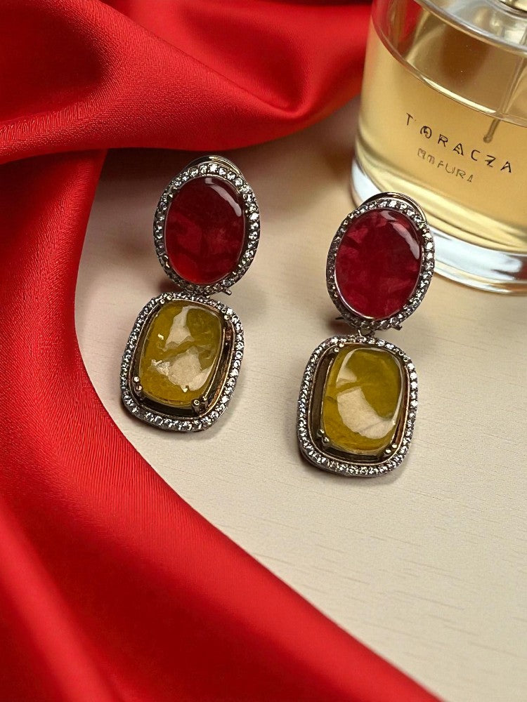 Yellow Red Classy Dangler Earrings
