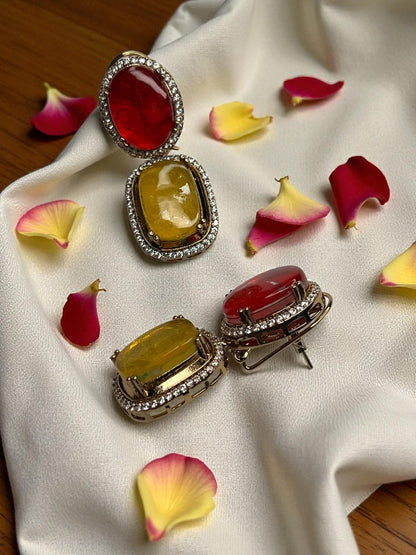Yellow Red Classy Dangler Earrings