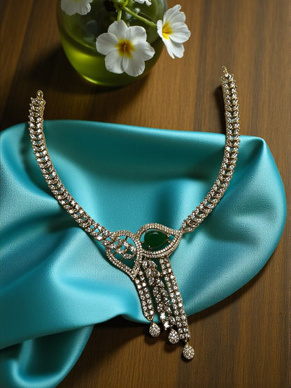 Emerald Niharika American Diamond Necklace Set