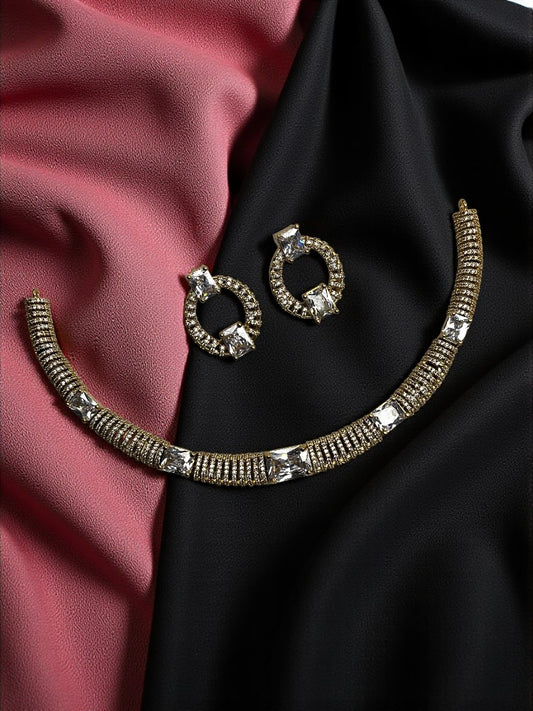 Golden Vamika American Diamond Necklace Set
