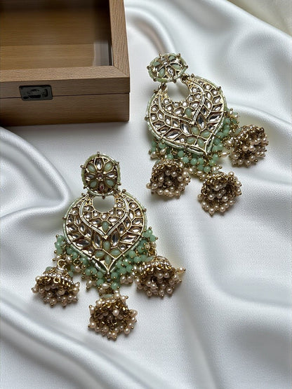 Mint Green Ishaani Chandbali Earrings